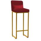 Banqueta Alta com Encosto Lucca Industrial Cozinha Balcão Ferro Dourado Suede Vermelho e Almofada Vermelho- Ahz Móveis