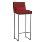 Banqueta Alta com Encosto Lucca Industrial Cozinha Balcão Ferro Prata material sintético Vermelho e Almofada Vermelho - Ahazzo Móveis