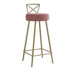 Banqueta Alta Com Encosto Tânia Eiffel Cozinha Bar Bistrô Ferro Dourado Suede Rosa Gold - Ahazzo Móveis