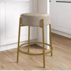 Banqueta Alta Sintra 65cm Redonda Ferro Dourado Suede Bege - Ahazzo Móveis