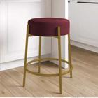 Banqueta Alta Sintra 65cm Redonda Ferro Dourado Suede Bordô - Ahazzo Móveis