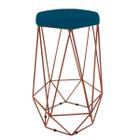 Banqueta Aramado Hexagonal Base Bronze Suede Azul Royal