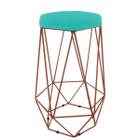 Banqueta Aramado Hexagonal Base Bronze Suede Azul Tiffany