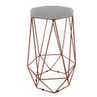 Banqueta Aramado Hexagonal Base Bronze Suede Cinza