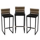Banqueta Barcelona Quadrada Estrutura Preta Junco Cappuccino 70cm Itagold