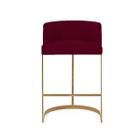 Banqueta Decorativa Alta Base Metal Cromo Dourado em Veludo - Marsala Veludo