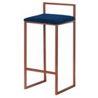 Banqueta Decorativa Jasmine Base Bronze Veludo Azul G41 - Gran Belo