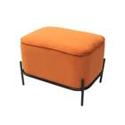 Banqueta Retangular Estof Laranja Base Metal Preto Luxo