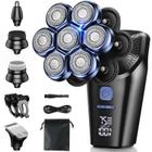 Barbeadores de cabeça para homens carecas, barbeadores de cabeça carecas para homens, barbeador elétrico magnético 7D, aparador de cabelo facial Razor para homens, display LED recarregável IPX7 à prova d'água, removível, kit de higiene 10 em 1 (azul)