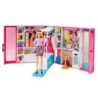 Barbie Dream Closet com Boneca Barbie Loira & 25+ Peças, Toy Closet Expande para 2+ ft Wide & Features 10+ Áreas de Armazenamento, Espelho de Comprimento Completo, Espaço de Mesa Personalizável e Rack de Roupas Rotativas