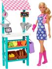 Barbie Farmers Market Playset, Barbie Doll (Loira), Market Stand, Register, Legumes, Pão, Queijo & Flores, Grande Presente para Idades 3 Anos de Idade & Up