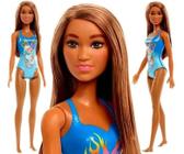 Barbie Praia Fashion Morena Maiô Azul Original Mattel
