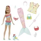 Barbie Sereia Power Stacie Boneca com 10 peças incluindo roupas, cauda sereia, animal de estimação & acessórios, brinquedo para crianças de 3 anos e up