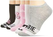 Barbie Womens 5 Pack No Show Casual Sock, Preto Sortido,