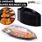 Barca Super Big Boat com Tampa para Delivery Sushi Lanches Açaí Praticpack - 1,5L 51x24,5x6,5cm - Unidade