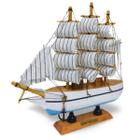 Barco a Vela de Madeira Veleiro Navio Miniatura Enfeite 16cm