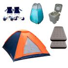 Barraca 3P + Kit Acampamento Colchão Banheiro Portátil Cadeira Barraca Trocador