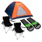 Barraca Camping Panda NTK 3 pessoas Coluna d'água 600mm + 2 Sacos de Dormir Verde/Preto + 2 Cadeiras Alvorada Preta