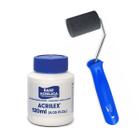 Base Acrílica para Artesanato Branca 120ml Acrilex Atóxica + Rolo de Pintura Tigre 5cm Kit para Pintura em Madeira MDF