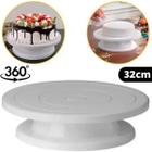 Base Suporte Bailarina Giratória Bolo Torta 32cm Grande Confeitaria Profissional Rolamento Branco PVC