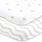 Bassinet Fitted Sheets Compatible with Mika Micky Bedside Sleeper Snuggly Soft Jersey Cotton Encaixa-se perfeitamente em 19 x 32 polegadas Bed Side Sleeper Colchão Grey Polka Dots, Chevron 2 Pack