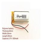 Bateria 3.7v 650 Mah 8mm X 20mm X 40mm Gps Mp3 Mp4