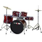 Bateria Acústica Pro Fire Bumbo 20" Vinho Ferragens Cromadas Completa + Banqueta