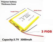 Bateria Gps Tracker Tv 7 Polegadas 505573 3 fios 3,7v 5mmx 55mm x73mm