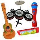 Bateria Infantil Kit Microfone Gaita Viola de Brinquedo Instrumento Musical Educacional