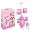 Bateria infantil musical rocky girl grande rosa banqueta pedal estilo profissional completa meninas