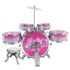 Bateria Instrumento Infantil Rock Party com Banquinho Pedal e Baquetas DM Toys DMT6066 Rosa