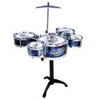 Bateria musical infantil rocky party completa 5 tambor banqueta grande estilo profissional azul