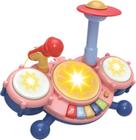 Bateria Musical Iniciantes Conjunto Microfone Luz Música E Sons Brinquedo De Bebê ROSA