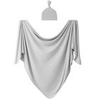 Bayceen grande rayon jersey malha Swaddle cobertor para o bebê, macio elástico recebendo cobertor para recém-nascidos com chapéu, grande 47 x 47 polegadas (cinza)