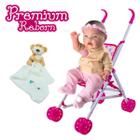 Bebê Boneca Reborn Menina + Naninha Urso e Carrinho Rosa - Milk Brinquedos