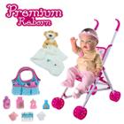 Bebê Boneca Reborn Realista + Nana Urso e Carrinho + Bolsa - Milk Brinquedos