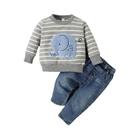 Bebê Menino Menina Elefante Listra Jeans Conjunto Primavera Outono Bonito Impressão Casual 0-24