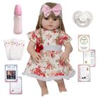 Bebê Reborn Boneca Corpo de Silicone Vestido Florido + Itens