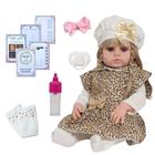 Bebê Reborn Menina Cabelo Cacheado Vestido Xadrez 20 Itens - Cegonha Reborn Dolls