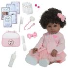 Bebê Reborn Menina Negra Cabelo Cacheado Bolsa 20 Itens - Cegonha Reborn Dolls