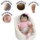 Bebê Reborn Menina Realista 47cm, Corpo Vinil Silicone Inteiro Toma Banho Piscina, Cabelo Fio a Fio Enxoval Completo