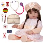 Bebe Reborn Menina Roupa Salmão com Chupeta e Itens Luxo - Cegonha Reborn Dolls