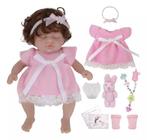 Bebê Reborn Realista Brastoy Boneca ou Boneco Silicone Kit Conjunto de Roupa Chupeta Mamadeira e Pelúcia Original Completo