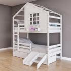 Beliche Casinha com Janela com 02 Gavetas Kit Escada/Escorregador e Grade de Proteção Madeira Maciça Branco Housin