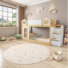 Beliche Infantil Montessoriano Garden com Escada Lateral e Proteção Casinha Janela, Grade X com LED Casatema