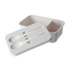 BENTO BOX DE PLÁSTICO COM DIVISÓRIAS, GARFO E COLHER 1200ml. BPA FREE COR BRANCO