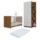 Berço 3 em 1 com Guarda-Roupas 2 Portas 1 Gaveta e Colchão Incluso Doce de Leite Multimóveis MP4242