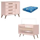 Berço Americano 3820 e Cômoda Infantil 3825 Q Encanto Retrô Rosa com Colchão Ortobom - Qmovi