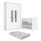 Berço Americano Aquarela e Guarda Roupa Infantil Pula-Pula Cristal Branco com Colchão Gazin - Henn