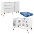 Berço Americano com Colchão e Cômoda Infantil Retro Gold Branco Soft Eco Wood Matic